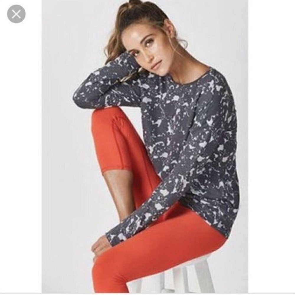 Fabletics Gray & White Burnout Pullover‎ Crewneck Sweatshirt S